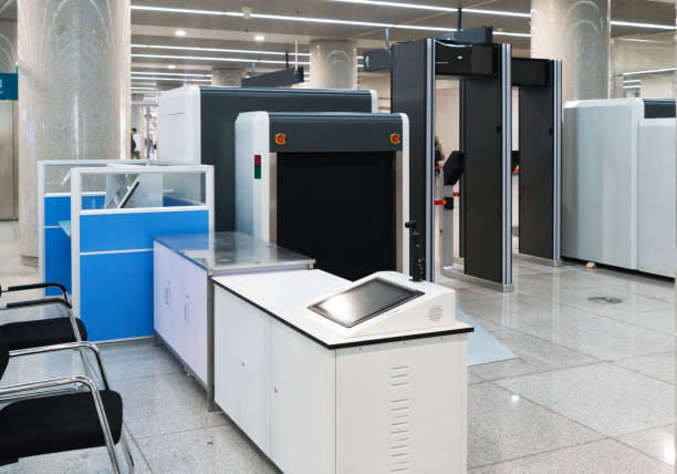 Airport security check point with metal detector