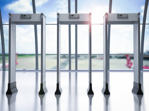 3d rendering security gates or metal detectors in airport